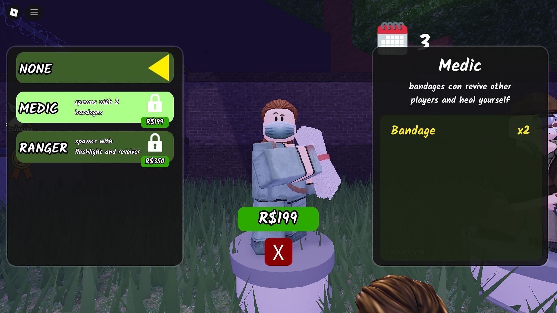 Class selection (Image via Roblox)